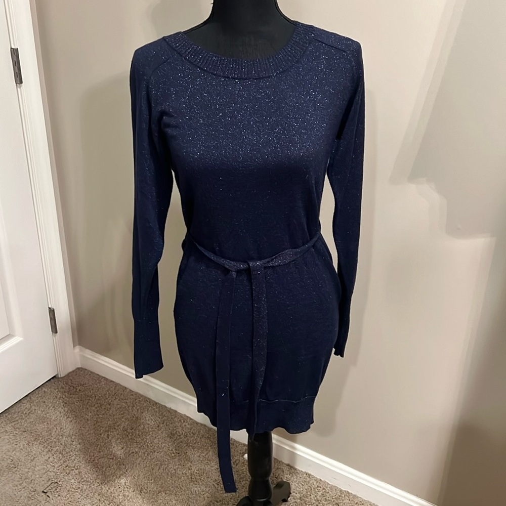 Blue Tunic/ Sweater Tie Waist Dress